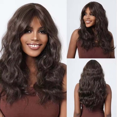 Jessie's Wig 22 Inch Curly Wavy Wig Synthetic Wig Dark Chenust Brown 1 Pc/Pack
