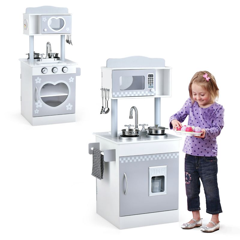 Costway Kids Kitchen PlaySet Pretend Wooden Play Kitchen with IceDispenser&Stovefor Toddler, 1 of 11