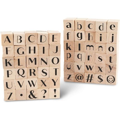 Juvale 60-Pack Wood Rubber Stamps, Alphabet Stamp Set, 0.6 x 0.6 x 0.9 In