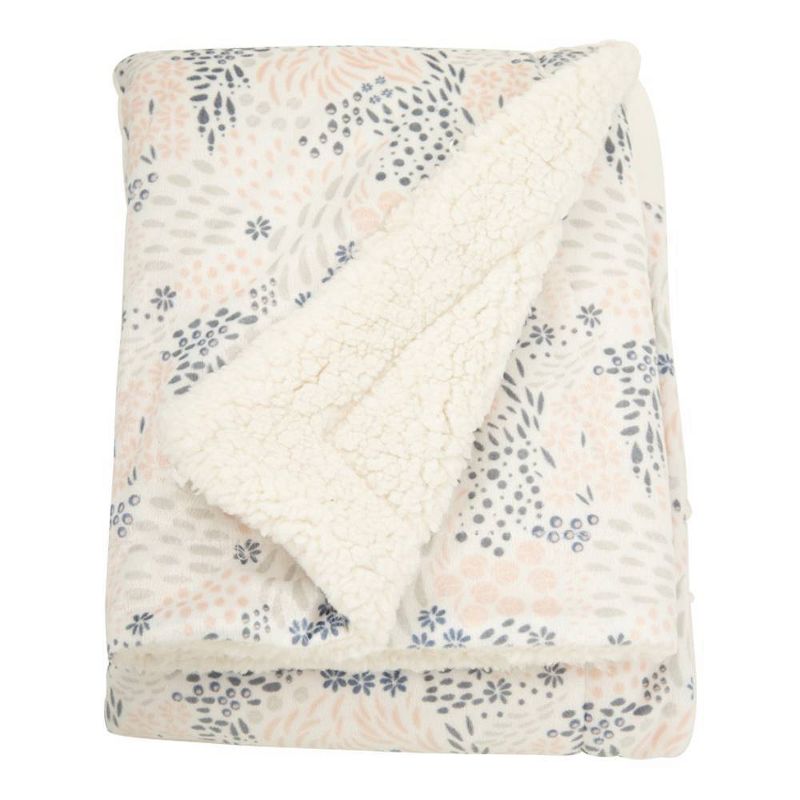 Nicole Miller Abstract Floral Printed Mink/Faux Shearling Throw Blanket - White, 4 of 5