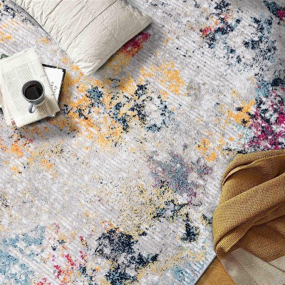 Modern Abstract Multicolor Synthetic 5' x 7' Area Rug
