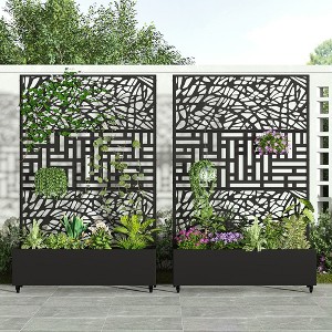 SpassWay 72"H Metal Planter Box with Trellis Raised Garden Bed with Arbor Privacy Screen with Wheels - 1 of 4