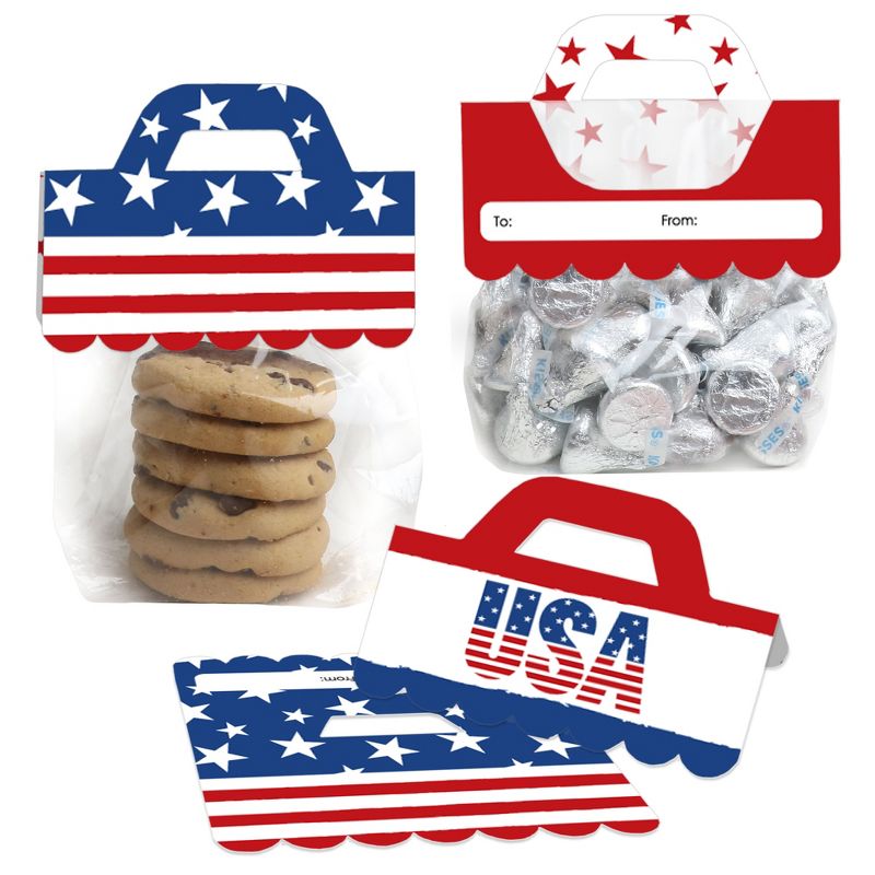 Big Dot of Happiness Stars & Stripes - DIY Patriotic Party Clear Goodie Favor Bag Labels - Candy Bags with Toppers - Set of 24, 1 of 10