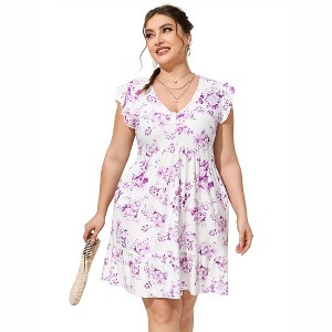 Women's Plus Size Flutter Sleeve Babydoll Dress - Playful Hem Contrast Detail for Casual & Date Night Outfits Dress - 1 of 4