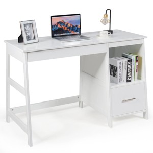 Costway 47.5'' Computer Desk Trestle Desk Writing Study Workstation w/ Shelf & 2 Drawers - 1 of 4