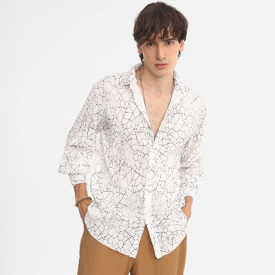 Campus Sutra Men Men's Chalk White Veined-Pleated Shirt