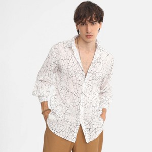 Campus Sutra Men Men's Chalk White Veined-Pleated Shirt - 1 of 4