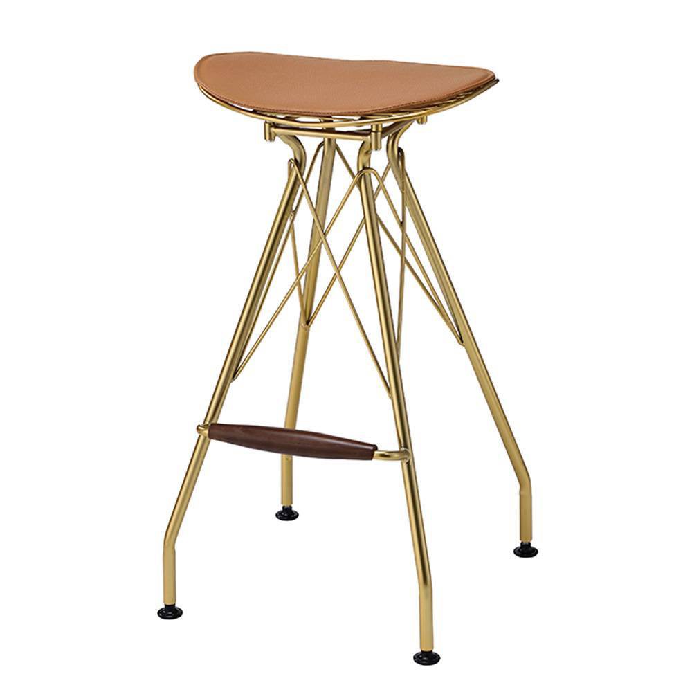 Photos - Chair Set of 2 18" Dragea PU Barstools Whiskey/Gold - Acme Furniture