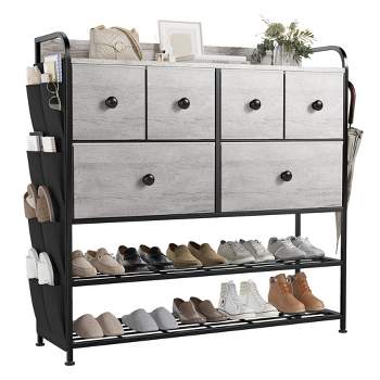 REAHOME 6 Fabric Drawer Dresser with 2-Tier Shoe Display Shelf & Side Pockets for Living Room, Bedroom, Hallway, or Entryway Organization