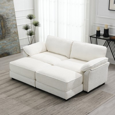 Chenille Upholstered Modular Sleeper Sectional Sofa Bed Set with Two Ottoman