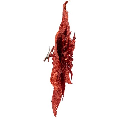 9" Red Glittered Poinsettia Christmas Clip Ornament