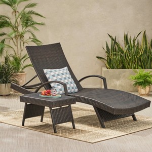 GDFStudio Olivia Outdoor Wicker Folding Adjustable Chaise Lounge and Table Set - 1 of 4
