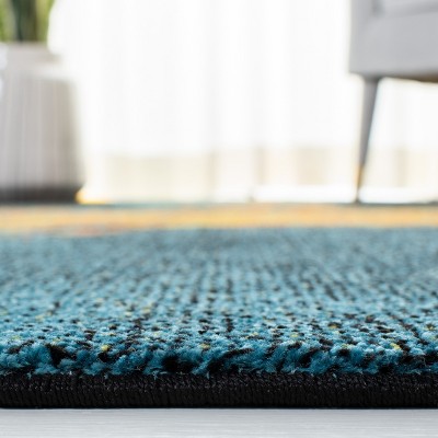 Stellar Abstract Blue and Yellow Easy-Care Synthetic Rug