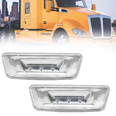 MaseiKar 2PCS LED Side Marker Turn Signal Lights for Kenworth T680 T880 Peterbilt 576, Clear Lens Chrome Housing Truck Fender Lights
