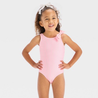 Toddler Girls' Seersucker Striped One Piece Swimsuit With Bow- Cat & Jack™ Pink