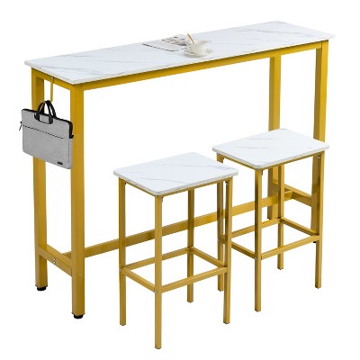 Finnhomy Bar Table Set, 52.7" Pub Table High Top Table, Rectangular Bar Height Table, Bar Table with Stools, Kitchen Table Set for 2