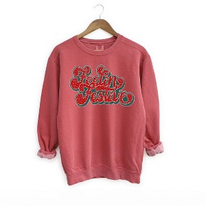 Simply Sage Market Women's Garment Dyed Distressed Feelin Festive Graphic Sweatshirt - 1 of 2