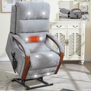 Electric Lift and Recline Chair for Elderly, Chenille Recliner Armchair with Heat and Massage, Wood Armrests and Heavy Duty Motion Mechanism - Koiai - 1 of 4