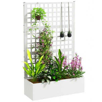 Outsunny Metal Planter Box with Trellis, Drain Holes