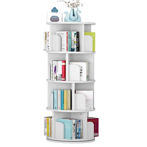 Bilot 360° Rotating Bookshelf Bookcase 6 Tiers Bookshelf White Tall Bookcase  Corner Floor Standing Display Storage Shelf Book Organizer for Living Room  Bedroom (Black) 