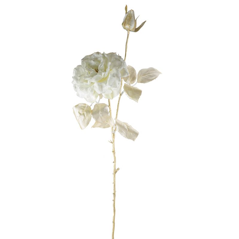 Northlight 26.5" White/Metallic Gold Rose Artificial Spring Stem, 2 of 5