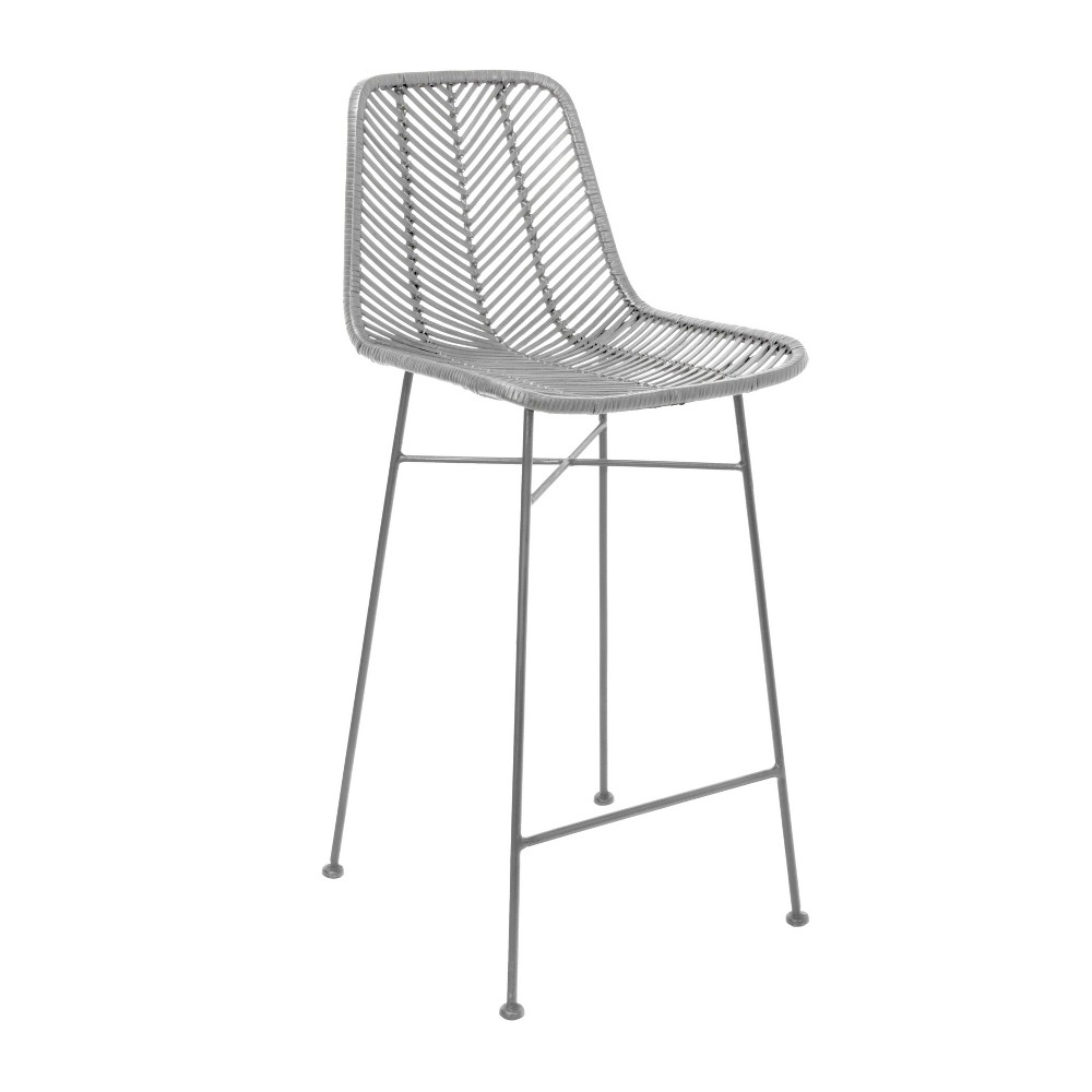 Photos - Chair Storied Home Chic Rattan Barstool with Metal Frame Gray