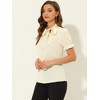 INSPIRE CHIC Women's Bow Tie Neck Solid Color Elastic Cuffs Elegant Office Short Sleeve Blouse - 3 of 4