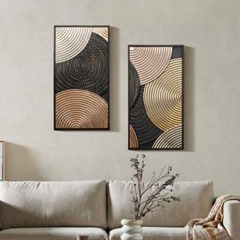 LuxenHome 2-Pc Earth Tone Circles Abstract Rectangular Metal Wall Decor Set Multicolored
