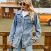 Women's Denim Jackets Long Sleeve Jean Jacket Oversized Button Dwon Long Denim Shackets with 4 Pockets Boyfriend Fit Fall Fashion Coats - 4 of 4