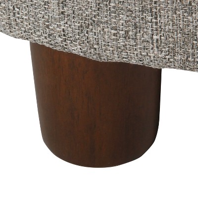 Mid-Century Modern Round Light Gray Tweed Storage Ottoman