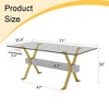 Gulches 71" Modern Tempered Glass Dining Table/Office Desk, Gold Plated Metal X-Legs & Gray MDF Crossbars, Seats 4-8, Anti-Slip Feet - 3 of 4
