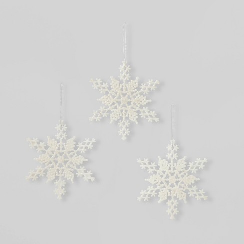 3ct Glitter Snowflake Christmas Ornament Set White - Wondershop™