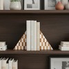 Decorative Travertine Triangle Bookends - Stylish Book Accessories for Home Library, Bookshelf, Office, or Desk Decoration - Set of 2, 7", Ivory & Tan - 3 of 4