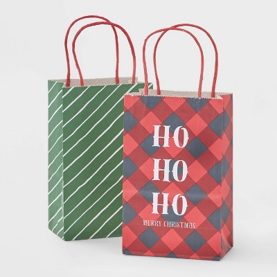 2ct Jr. Tote HoHoHo Plaid and Stripes Gift Bags Red/Green - Wondershop™