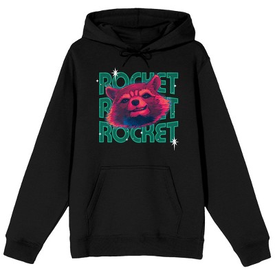 Guardians Of The Galaxy Vol. 3 Rocket Head Long Sleeve Black Adult Hooded Sweatshirt
