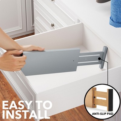 Adjustable Gray Bamboo Dresser Drawer Dividers, 6-Pack