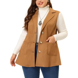 Agnes Orinda Women's Plus Size Lapel Suede Long Sleeveless Fashion Vest - 1 of 4