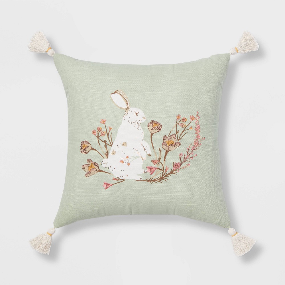 Bunny Square Throw Pillow Green - Threshold