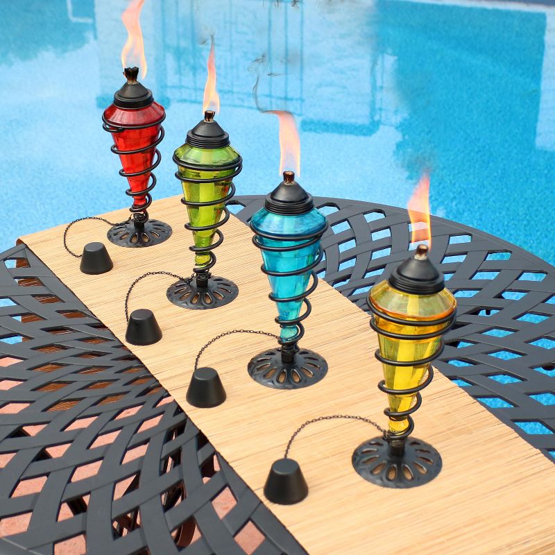 Sunnydaze Outdoor Tabletop Glass and Metal Swirl Patio Table and Lawn Torch Set - Blue, 2 of 8