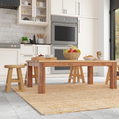 Hand-Woven Square Ivory and Brown Leather Jute Rug