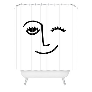 Mambo Art Studio Wink Face Shower Curtain Black - Deny Designs: Polyester Microfiber, Easy Care, Ring Top - 1 of 4