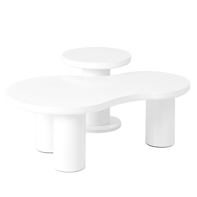 NicBex Modern Irregular Nesting Coffee Table Set of 2 with Cylindrical Legs for Living Room