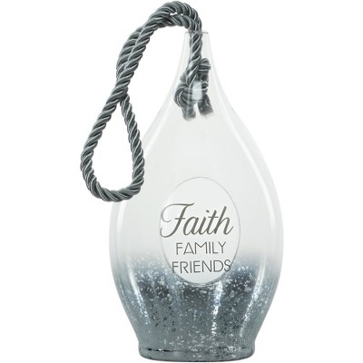 Pavilion Gift Company - Faith - 11.5" Smoke Glass Lantern - Candle Holders
