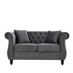 TiramisuBest 58.8" 2-Seater Tufted Velvet Sofa with Rolled Arms & Nailhead Trim, Black for Living Room,Bedroom & Office-2 Pillows - 1 of 4