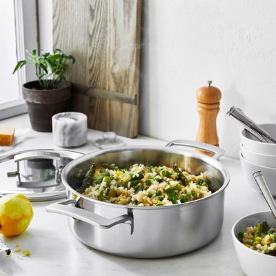 4-Quart Silver Stainless Steel Deep Saute Pan with Lid