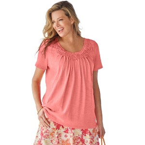 Woman Within Crochet-Trim Knit Top - 1 of 4