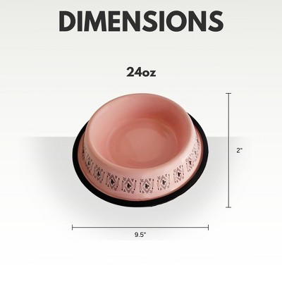 Pink Boho Stainless Steel Dog Bowl with Silicone Base