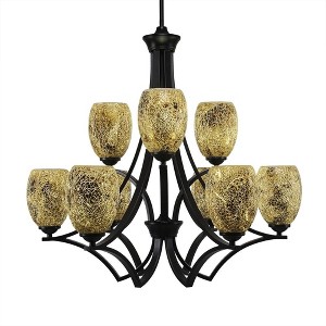 Toltec Lighting Zilo 9 - Light Chandelier in  Matte Black with 5" Gold Fusion Shade - 1 of 1