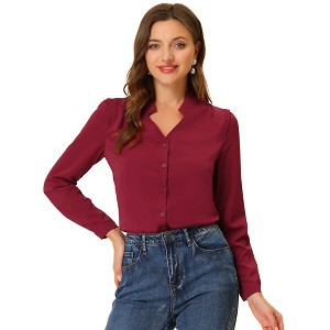Allegra K Women's Elegant V Neck Work Office Button Up Shirt - 1 of 4