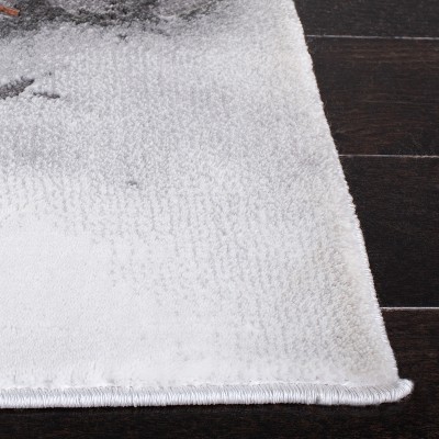 Gray and Orange Abstract Synthetic Rectangular Area Rug